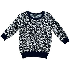 J Crew Sweater Merino Wool Fish Pattern XS Navy & white